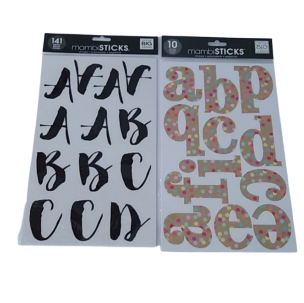 Mambi Sticks Alphabet Stickers Black + Craft Confetti, 20 sheets total